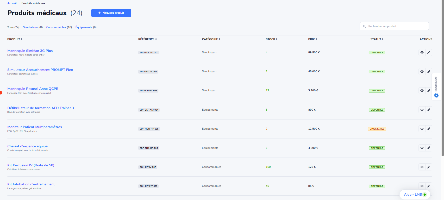 LearningTime - Gestion des stocks et matériel de formation